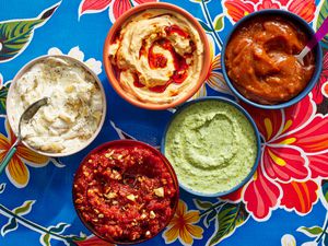five dips in bowls
