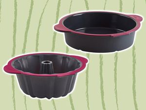 Best silicone baking pans collaged against green striped background