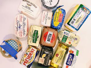 Overhead photo of many different types of butter