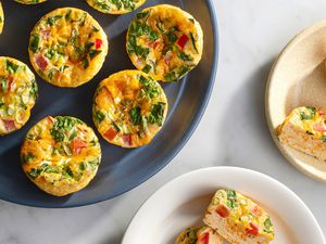 Easy oven egg bites on a platter and on plates 