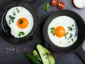Fried eggs in cast iron pan