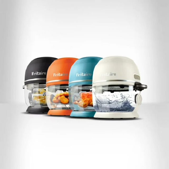 Four Fritaire Glass Bowl Air Fryers in a suite of colors