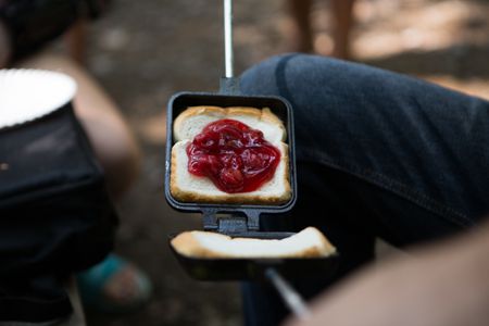 mountain pie with cherry filling in pie iron