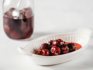 Homemade Maraschino Cherries recipe, cherries in a white bowl