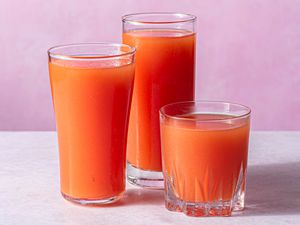 Fresh tomato juice in three glasses