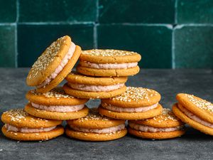 miso peanut butter and jelly sandwich cookies
