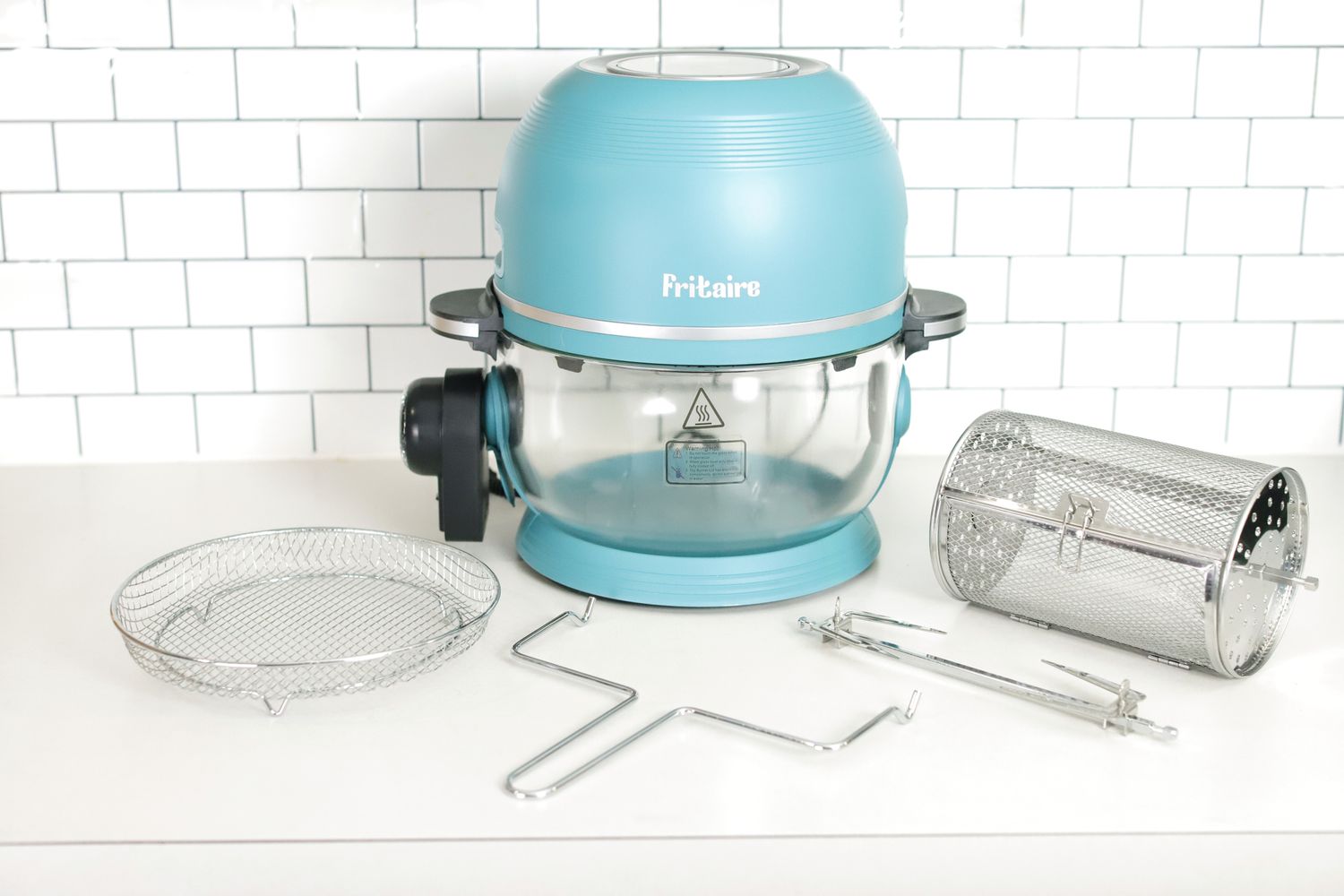 Fritaire Air Fryer and accessories displayed on a white countertop