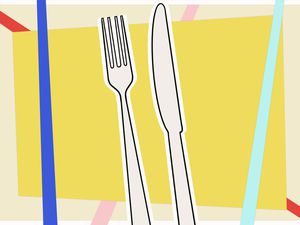 Fork and knife on a colorful background
