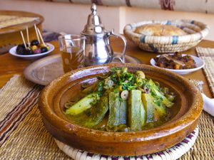 Moroccan Tagine with Zucchini on table
