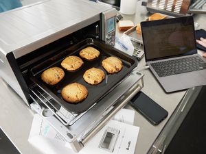 Cookies resting on a baking sheet in the Breville BOV845BSS Smart Oven