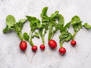 Fresh radishes on a table. 